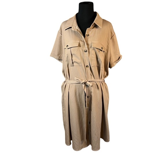 Pretty garden- Stylish Tan Button-Up Shirt Dress XXL NWT - Picture 4 of 12